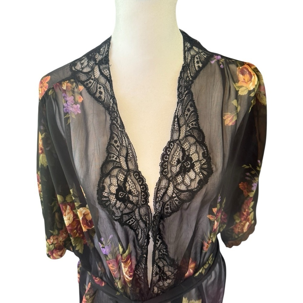Christian Dior Sheer Floral Lace Robe - Black and Multicolor Womens Small - Picture 2 of 12